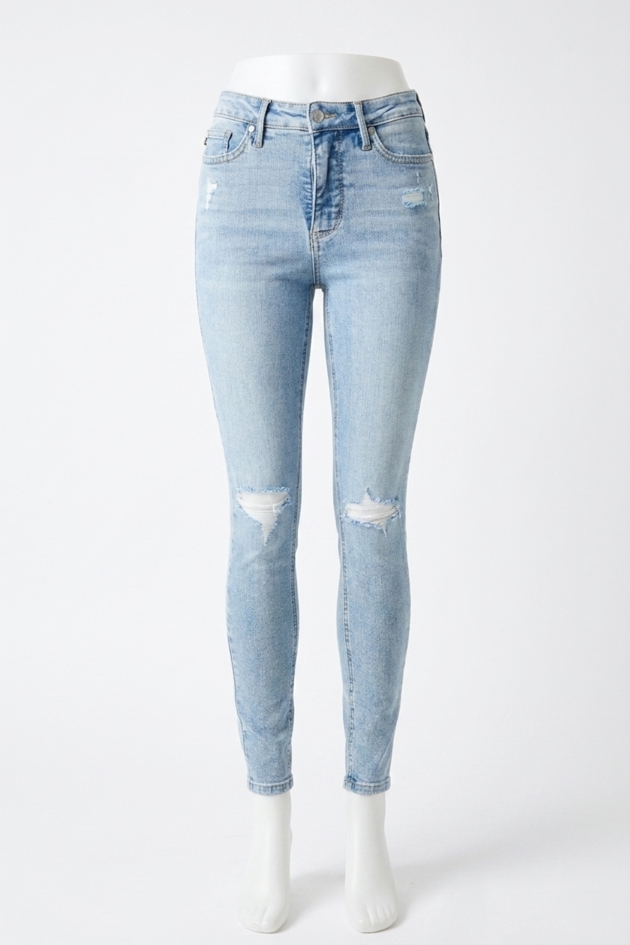 NEW JUDY BLUE mid rise tummy control destroy skinny jeans in light wash